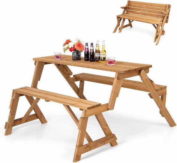 Outdoor Wooden Folding Picnic Table Bench - Aroflit