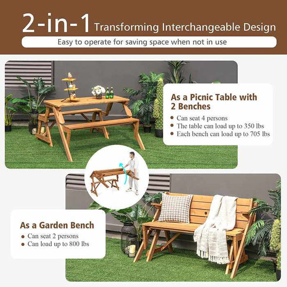 Outdoor Wooden Folding Picnic Table Bench - Aroflit