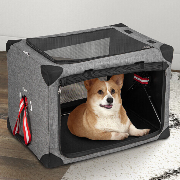 Collapsible Heavy Duty Pet Travel Crate for Dogs and Cats with Doors