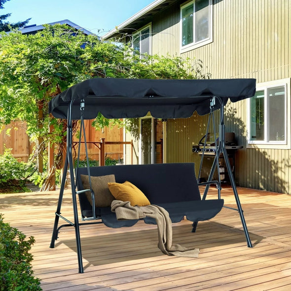 Porch Swing with Stand, Comfortable 3 - Person Swing, Adjustable Canopy - Aroflit