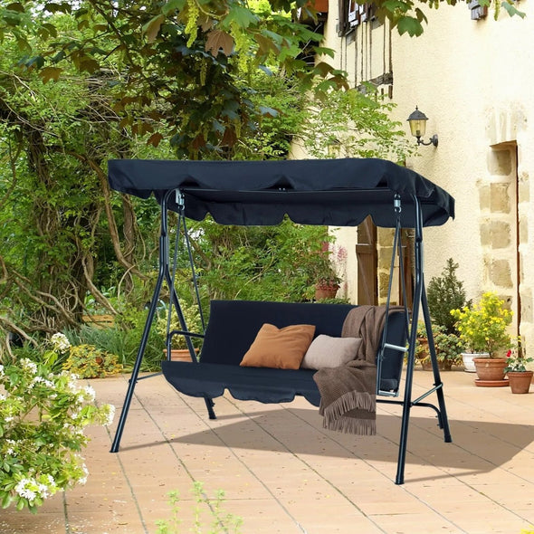 Porch Swing with Stand, Comfortable 3 - Person Swing, Adjustable Canopy - Aroflit