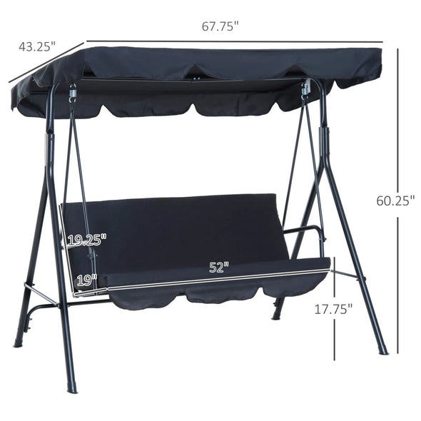 Porch Swing with Stand, Comfortable 3 - Person Swing, Adjustable Canopy - Aroflit
