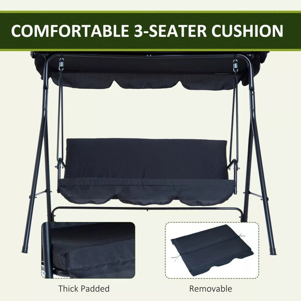 Porch Swing with Stand, Comfortable 3 - Person Swing, Adjustable Canopy - Aroflit