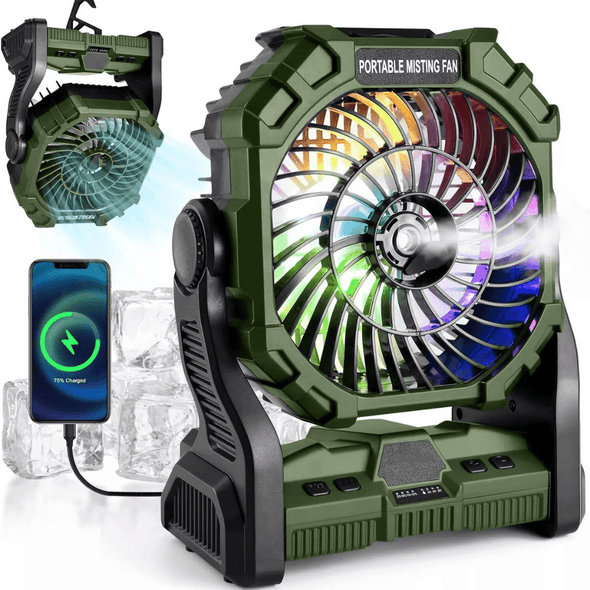 Portable Camping Water Misting Cooling Fan with LED Lighting - Aroflit