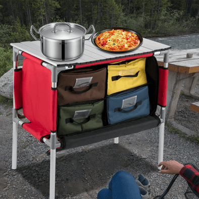 Portable Folding Camping Kitchen Table with Storage Bags - Aroflit