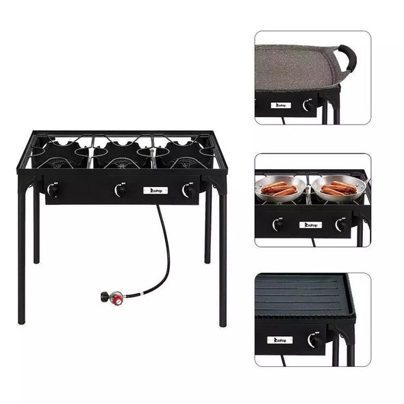 Portable Propane Camp Stove, 3 Burner, 225,000 BTU - Aroflit
