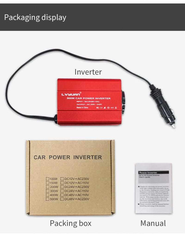Power Inverter DC 12V to AC 230V 300W – Compact & Lightweight Inverter for Car & Camping - Aroflit