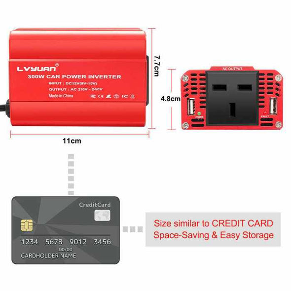 Power Inverter DC 12V to AC 230V 300W – Compact & Lightweight Inverter for Car & Camping - Aroflit