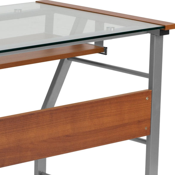 Premium Glass Top Work Laptop Computer Desk, Sleek, Modern, Functional - Aroflit