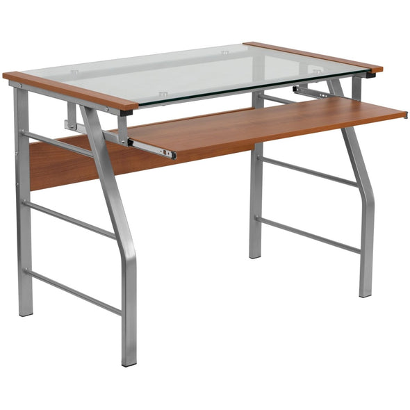 Premium Glass Top Work Laptop Computer Desk, Sleek, Modern, Functional - Aroflit