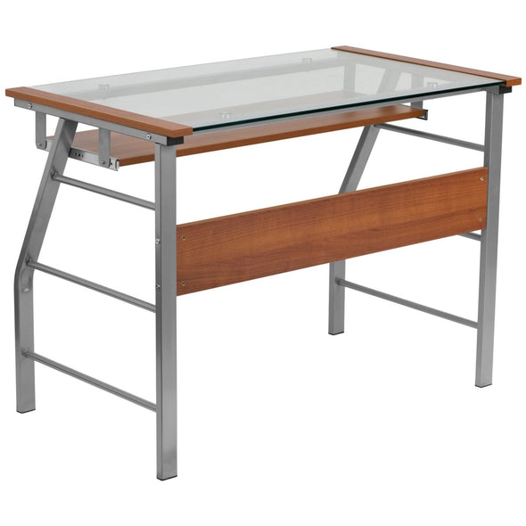 Premium Glass Top Work Laptop Computer Desk, Sleek, Modern, Functional - Aroflit