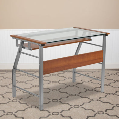 Premium Glass Top Work Laptop Computer Desk, Sleek, Modern, Functional - Aroflit