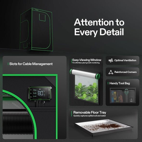 Premium Grow Tent for Indoor Gardening, Spacious, Durable, Reflective - Aroflit