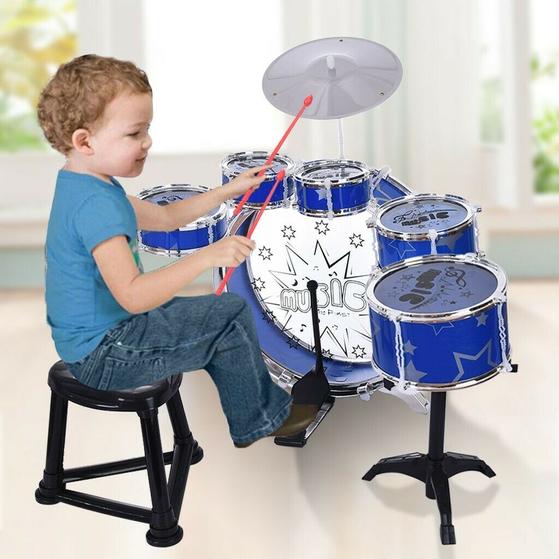 Premium Kids Drum Set Kit with Jazz Cymbal, Chair, and Kick Pedal - Aroflit