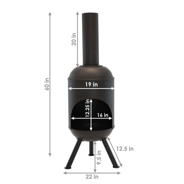Premium Steel 5FT Outdoor Chiminea Fireplace Patio Wood Burning Pit - Aroflit