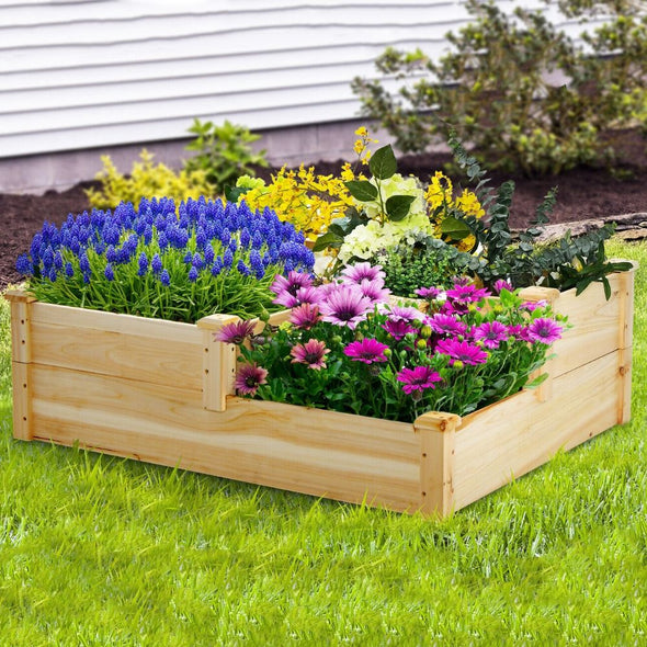 Raised Wooden Multi - Tier Planter Box for Vegetables, Herbs & Flowers - Aroflit