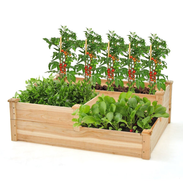 Raised Wooden Multi - Tier Planter Box for Vegetables, Herbs & Flowers - Aroflit