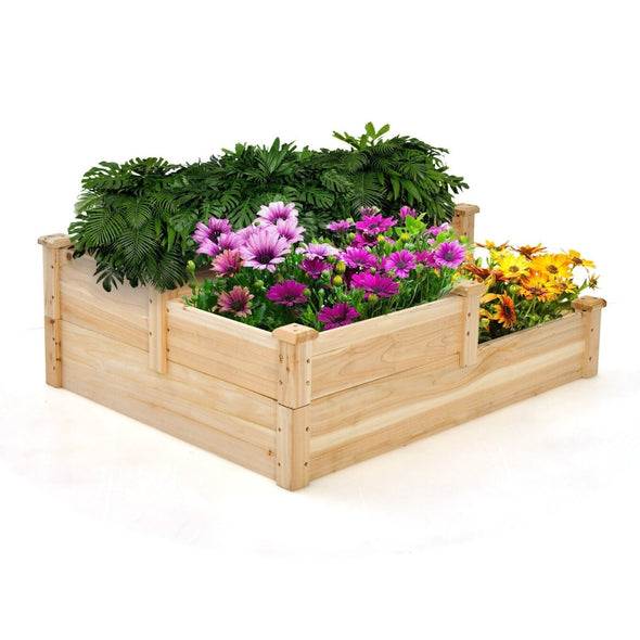 Raised Wooden Multi - Tier Planter Box for Vegetables, Herbs & Flowers - Aroflit