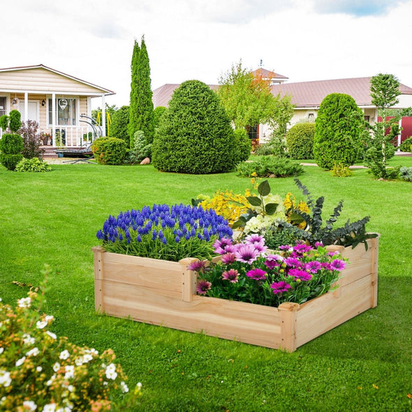 Raised Wooden Multi - Tier Planter Box for Vegetables, Herbs & Flowers - Aroflit