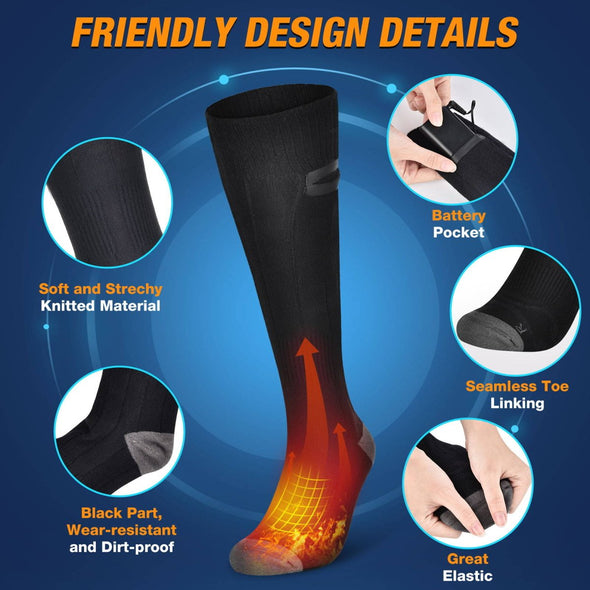 Rechargeable Electric Heated Socks, 3 Temperature Settings - Aroflit
