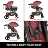 Red Baby Stroller Foldable Pram Car Seat - Safe, Reversible & Adjustable - Aroflit