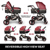 Red Baby Stroller Foldable Pram Car Seat - Safe, Reversible & Adjustable - Aroflit
