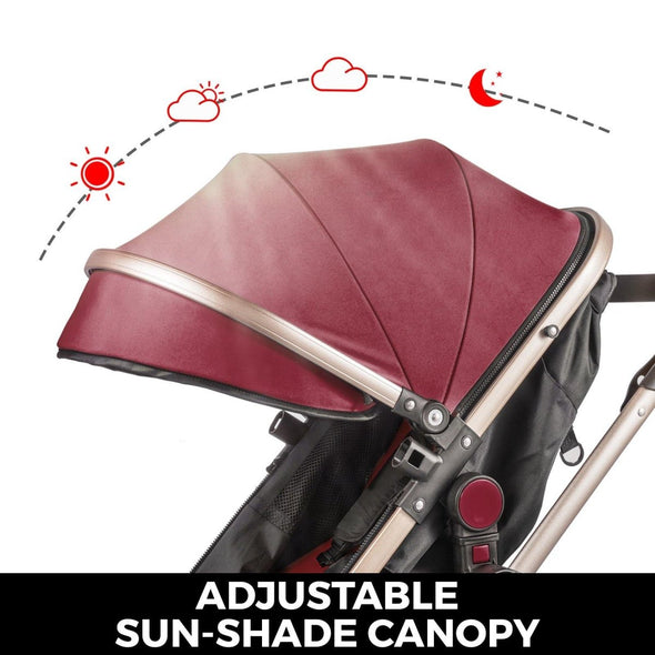 Red Baby Stroller Foldable Pram Car Seat - Safe, Reversible & Adjustable - Aroflit