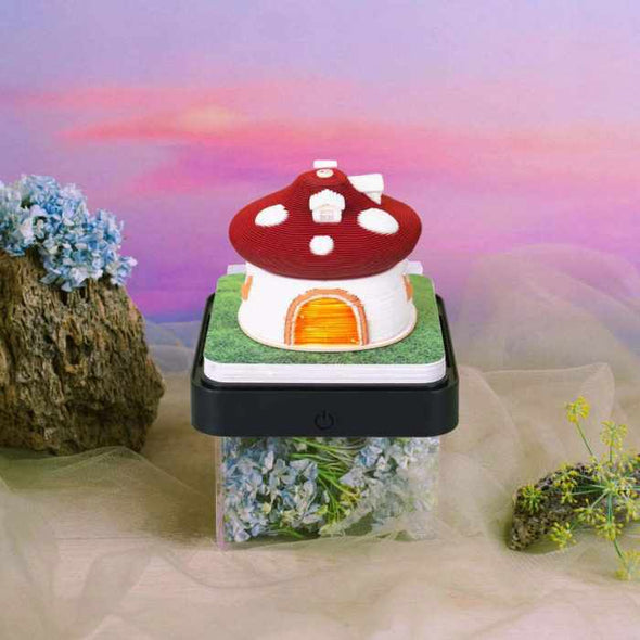 Red Mushroom House 3D Calendar 2024 With Light - Aroflit
