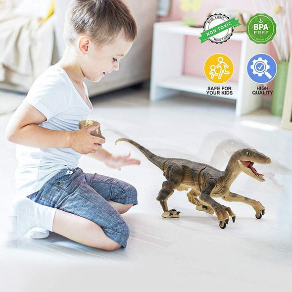 Remote Control Dinosaur Toy, Walking, Roaring Velociraptor for Kids - Aroflit