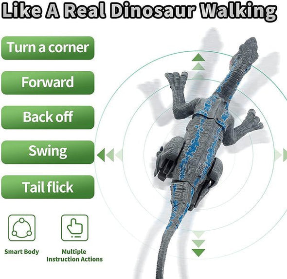 Remote Control Dinosaur Toy, Walking, Roaring Velociraptor for Kids - Aroflit