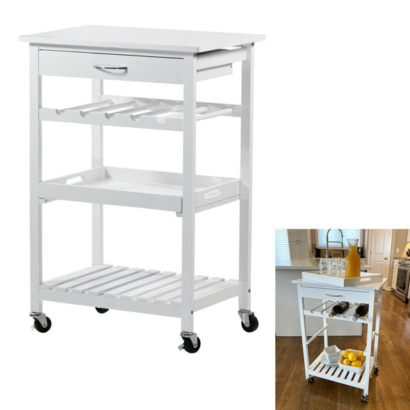 Rolling Bar Cart with Wine Bottle Holders and Removable Serving Tray - Aroflit