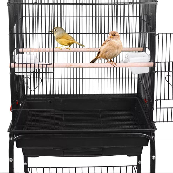 Rolling Bird Parrot Stand Cage with Perches, Feeder, and Storage Shelf - Aroflit