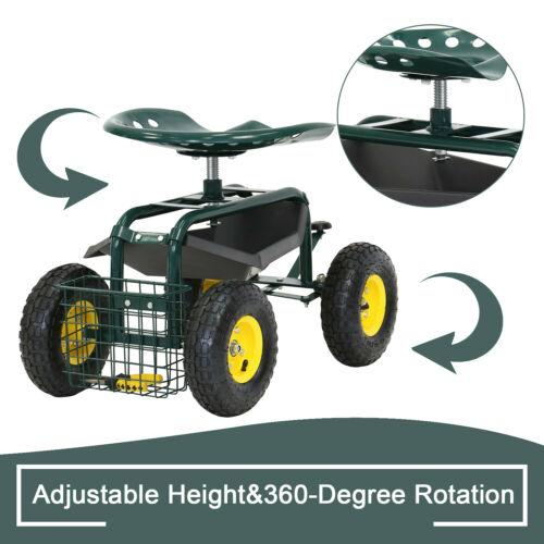 Rolling Premium Garden Cart Seat with Storage and 10 - Inch Wheels - Aroflit