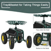 Rolling Premium Garden Cart Seat with Storage and 10 - Inch Wheels - Aroflit