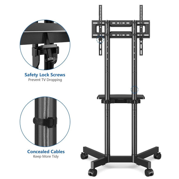 Rolling TV Stand Mobile Cart with Adjustable Shelf for 32 - 70 inch TVs - Aroflit