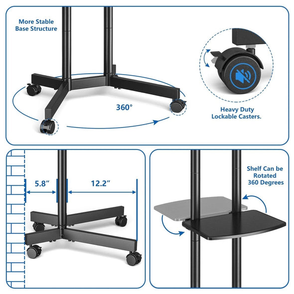 Rolling TV Stand Mobile Cart with Adjustable Shelf for 32 - 70 inch TVs - Aroflit