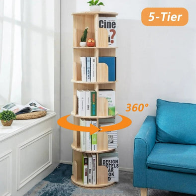 Rotating Bookshelf, 360° Space - Saving Pine Wood Shelf - Aroflit