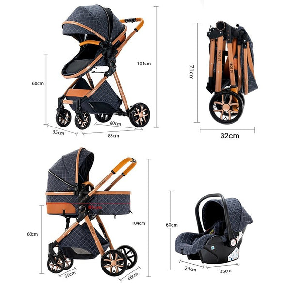Royal Luxury Baby Pushchair 3 in 1 – Blue - Aroflit