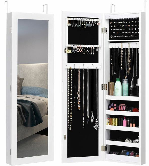 Modern Over The Door Jewelry Armoire Mirror with Storage and Lock