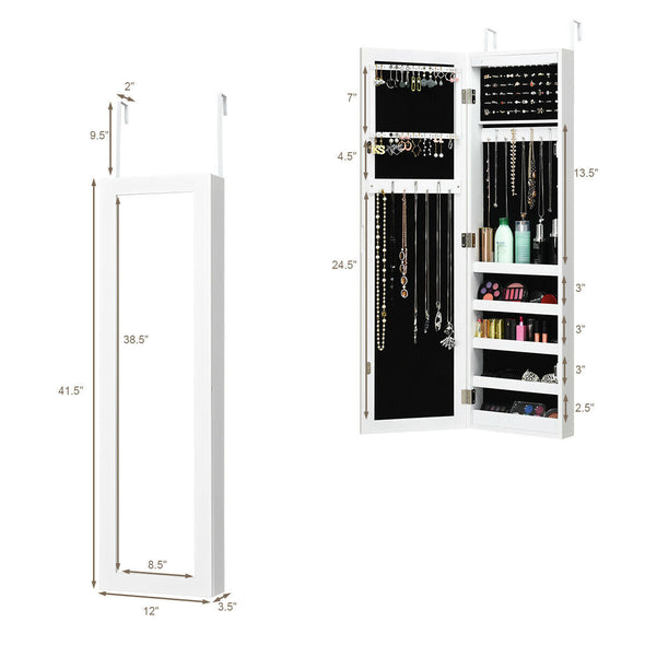 Modern Over The Door Jewelry Armoire Mirror with Storage and Lock