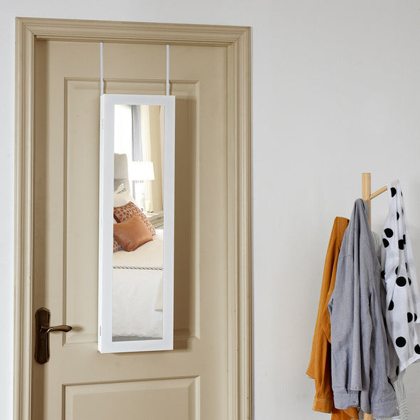 Modern Over The Door Jewelry Armoire Mirror with Storage and Lock