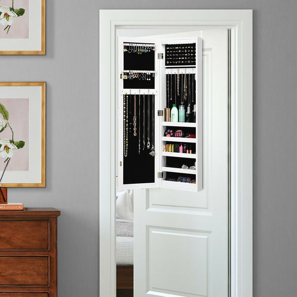 Modern Over The Door Jewelry Armoire Mirror with Storage and Lock