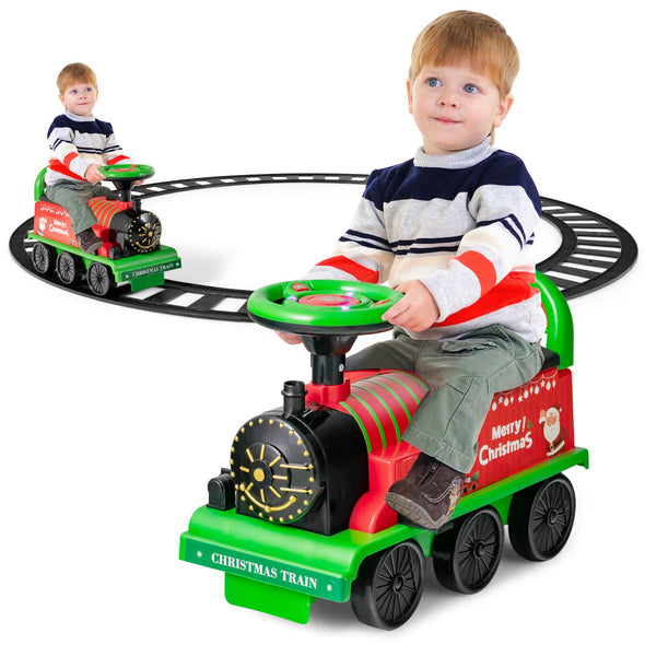 Kid's Rechargeable Ride-On Toy Train Set with Track 6V Electric Train