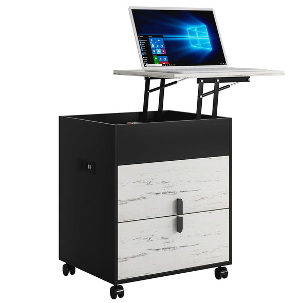 Modern Solid Wood Bedside Nightstand Swivel Table with USB Ports