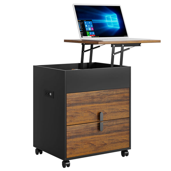 Modern Solid Wood Bedside Nightstand Swivel Table with USB Ports