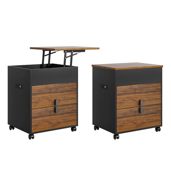 Modern Solid Wood Bedside Nightstand Swivel Table with USB Ports