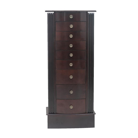 Large Mirrored Wooden Standing Jewelry Armoire – Elegant Organizer Cabinet