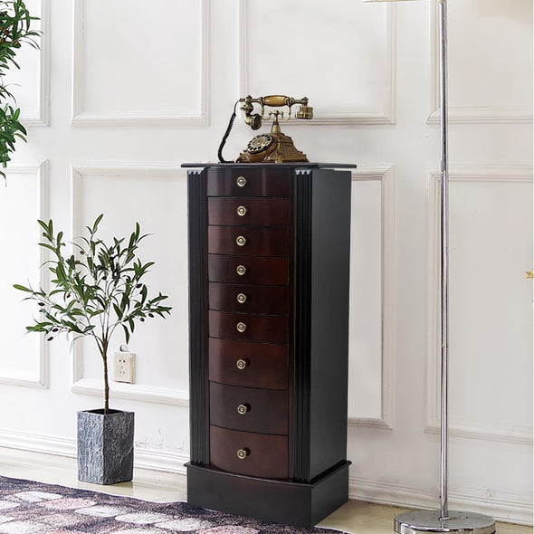 Large Mirrored Wooden Standing Jewelry Armoire – Elegant Organizer Cabinet