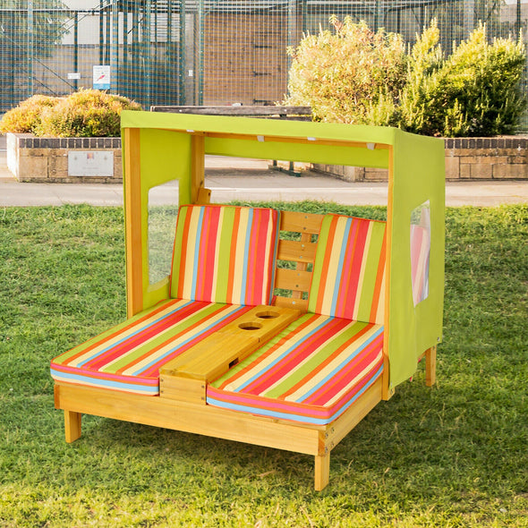 Kids Double Chaise Lounger, Outdoor Cushioned Chair for Pool & Beach