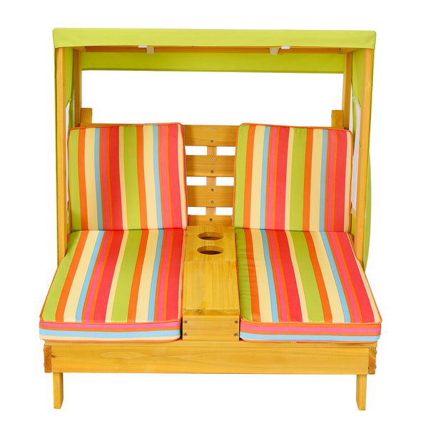 Kids Double Chaise Lounger, Outdoor Cushioned Chair for Pool & Beach
